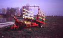 Red and white bale accumulating wagon