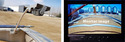 Left pic of back of grain wagon with camera mounted on an arm looking with top down view of wagon. Rt pic of monitor showing grain wagon being loaded and nearly full.
